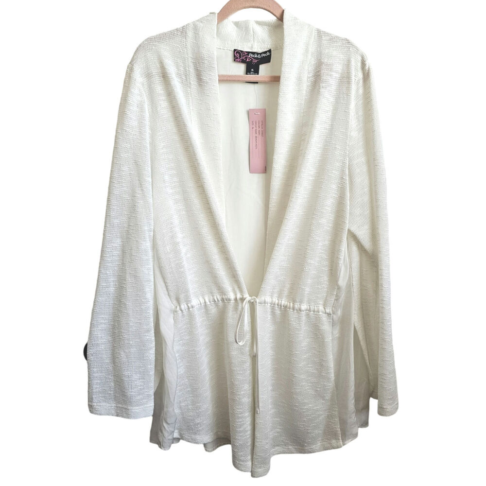 Peck & Peck Beachy Keen Ivory Long Sleeve Waist Tie Cover Up Size XL